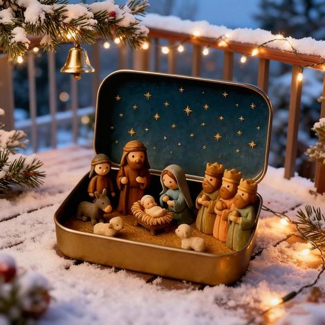 Nativity - Set Miniature Figurines En Boîte Métallique - Décor De Noël Pour Bureau Étagère Voyage - 1 Pièce (1/5)