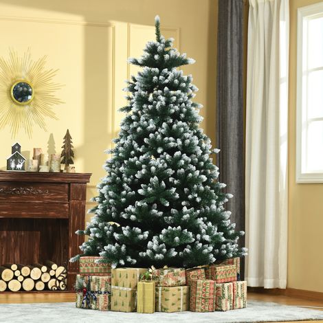 Árbol de Navidad de 2012 Ramas con Soporte Metálico Árbol 210 cm Puntas Blancas Artificial de Navidad Realista para Interiores Verde (1/5)