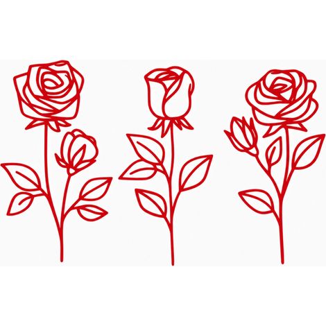 Ensemble de 3 roses décoratives 2D rouges
