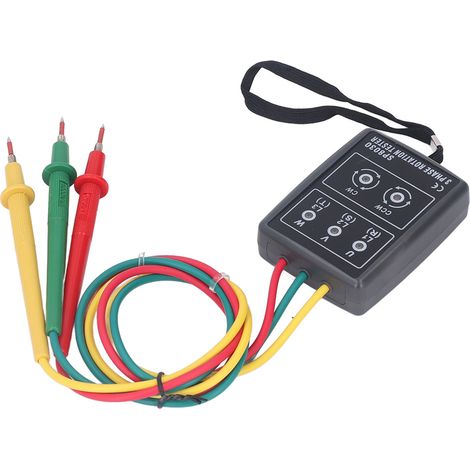 Dreiphasen-Phasenfolgeprüfer 60–600 V AC, 5 LED-Anzeigen, batterielos, 3 Messleitungen, Phasenfolgeregler (1/5)