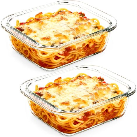 Lot de 2 plats à gratin en verre borosilicate - 0,9 l - 17 x 19,6 x 4,65 cm - Rectangulaires - Passe au micro-ondes - Passe au four, friteuse à air chaud, four (1/5)