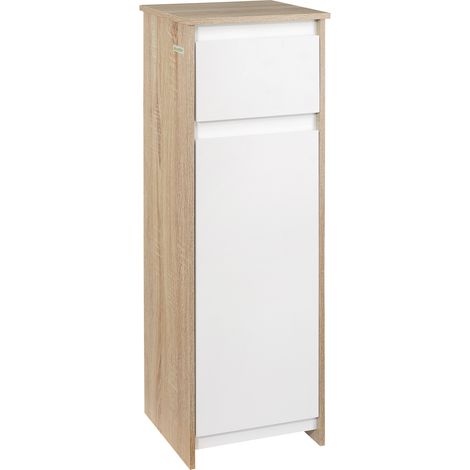 Meuble salle de bains colonne BLACKPOOL aspect chêne clair et blanc (1/5)