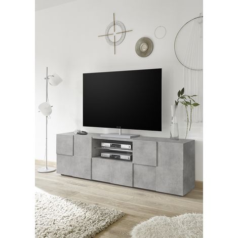 Meuble TV 181 cm moderne gris béton Milenor (1/5)