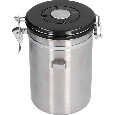 Boîte à café en acier inoxydable avec cadran rotatif, 1,8 L, couleur argent, idéale pour la maison et les cafés. (1/5)