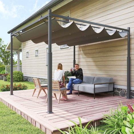 Pergola autoportante 3x3 m abri terrasse toit coulissant fixation magnétique poteaux 8 cm résistant UV