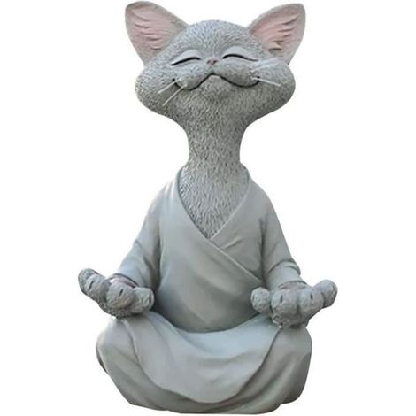 1 statue chat méditant en résine, design contemporain, décoration jardin extérieur apaisant