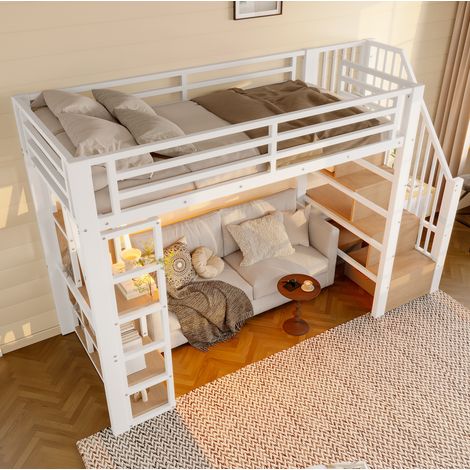 Hochbett 90x200 cm Mit Metallgestell Und Mdf Weiß (1/5)