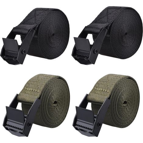Spanngurte 200kg, 25mm Breite, ohne Haken, 4 Stück (2x Schwarz, 2x Grün), 3m