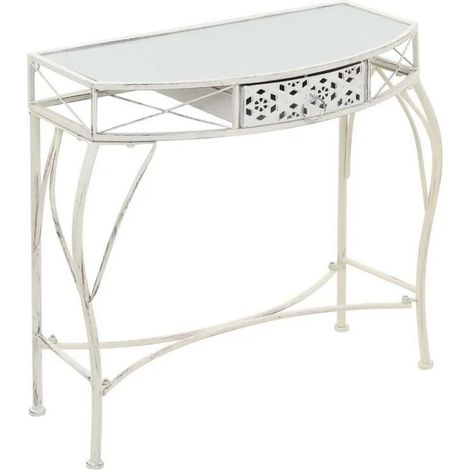 Console 1 tiroir verre et métal blanc Tovmi (1/5)
