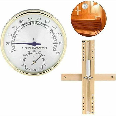 Sauna Thermomètres Hygromètres et Sabliers, Minuterie de 15 Minutes 2 en 1 Thermomètre Hygromètre de Salle de Sauna 56Vingt