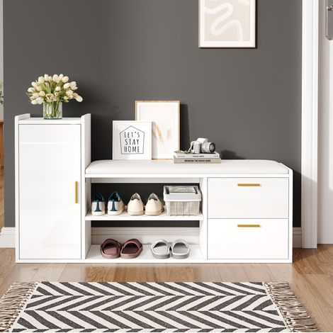 meuble rangement chaussures 128 cm blanc assise compact OKMYHOME (1/5)