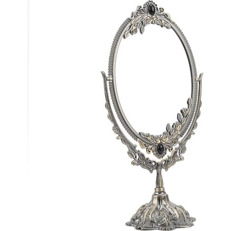 Miroir de maquillage style européen en métal rétro double face pour salle de bain, chambre ou dressing (grand format bronze) (1/5)