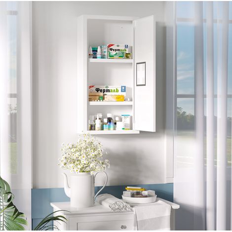 Armario botiquín de pared 30x12x60 cm blanco de acero con 3 estantes y cierre magnético (1/5)