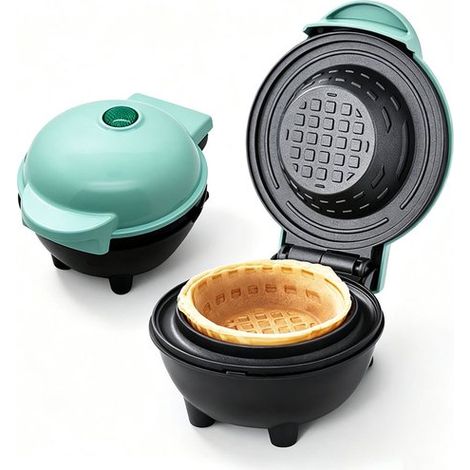 Mini Waffeleisen (grün), kleines Waffeleisen für Eisbecher, Burrito Bowls und Desserts, 350 W, schnell aufheizend, antihaftbeschichtet, klein und (1/5)