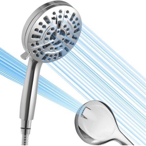 Shower head, 8 different sprays + 2 integrated high pressure washing modes, 12.8 cm (5.04 inch) high pressure shower head, 1.5 m detachable hose (1/4)
