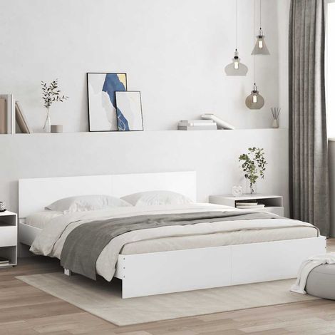 Estructura de cama con cabecero y luces LED blanca 200x200 cm (1/5)