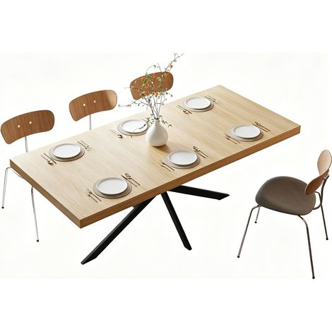 ELVMI Ausziehbarer Esstisch für 4 bis 6 Personen mit Verstecktem Stauraum, MDF und Metall, 140 x 80 x 76 cm, Natur (1/5)
