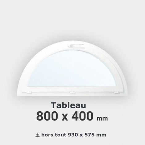 Fenêtre demi-lune PVC blanc à soufflet H 40 x L 80 cm tableau pour pose en neuf (1/2)