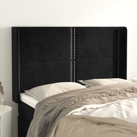 Kopfteil mit Ohren Schwarz 147x16x118/128 cm Samt (1/5)