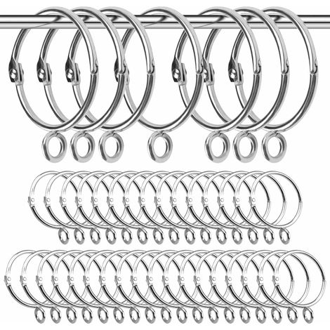 Anneaux pour Tringle à Rideaux avec Oeillets,40 Pièces Anneaux Rideaux Douche,Anneau Rideau Metal Argenté à Glisser,Anneau Rideau Douche Crochet de Suspension Ouvrables pour Chambre Salon 3,8 cm (1/5)