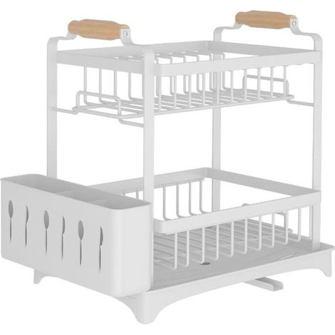 Égouttoirs à Vaisselle 2 Niveaux Égouttoir Vaisselle sur evier avec bac d'égouttement Blanc (1/5)
