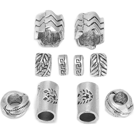 10 pièces Perles Viking pour Barbe, tubes Antiques pour Dreadlocks, ornements de cheveux et accessoires décoratifs (1/5)