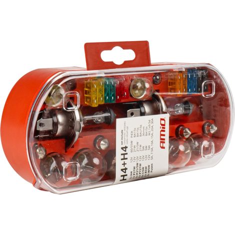 Juego de bombillas de repuesto, fusibles, 30 unidades. H4 + H4 amio-03958 (1/4)