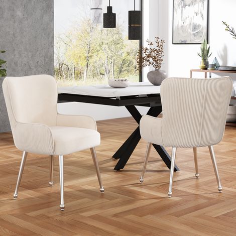 Esszimmerstuhl 4er-Set mit Armlehnen Samt Beige OKMYHOME (1/5)