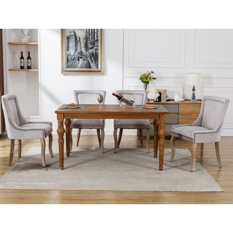 Set de 4 sillas de comedor 55x61x91 cm de terciopelo gris, patas de madera ajustables - MEUBLIV (1/5)