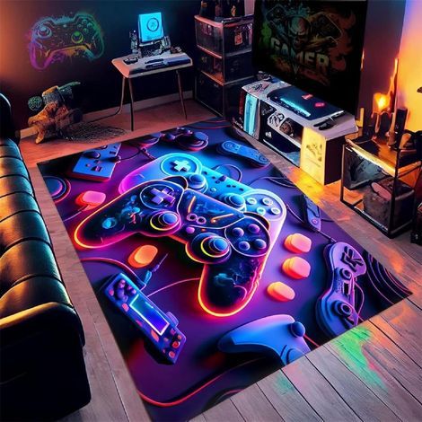 1 Tapis Sol Gamer Ciel Étoilé Néon Antidérapant Flanelle Doux Décoration Chambre Enfant Salon 160x230cm (1/5)