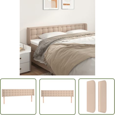 The Living Store Tête de lit avec oreilles Cappuccino 203x16x78/88 cm Similicuir - Tête De Lit - Tête De Lit Capitonnée - Tête De Lit Rembourrée - Literie - Chambre À Coucher (1/5)