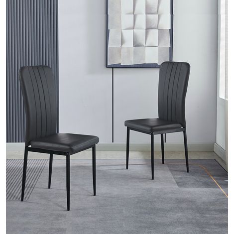 Hallowood Furniture Cullompton Dining Chairs Set of 2, Upholstered Black Faux Leather Dining Chairs with Solid Back and Sturdy Metal Legs for Home, Office and Cafe (1/5)