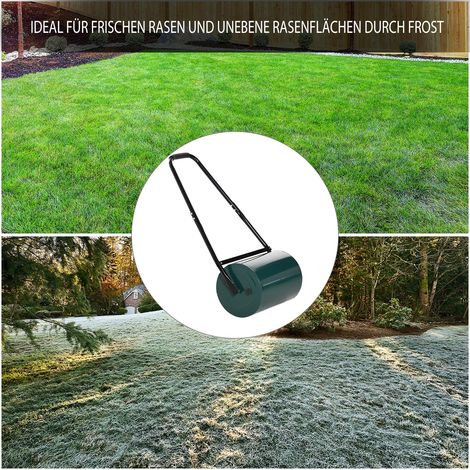 Rouleau de pelouse, rouleau de jardinage avec poignée en U, diamètre 31 cm, largeur 30 cm, capacité de remplissage eau/sable 40 L, métal, vert (1/4)