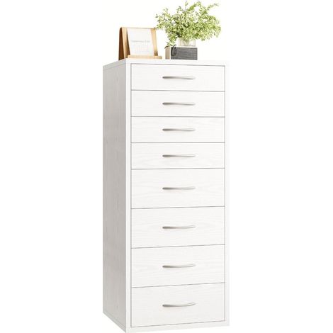 Schmale Kommode Weiß mit 8 Schubladen, Schubladenschrank für Schlafzimmer, Wohnzimmer, Büro (1/5)