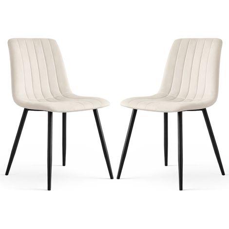 Set de 2 sillas de terciopelo acolchadas LIVO Beige patas negras (1/5)