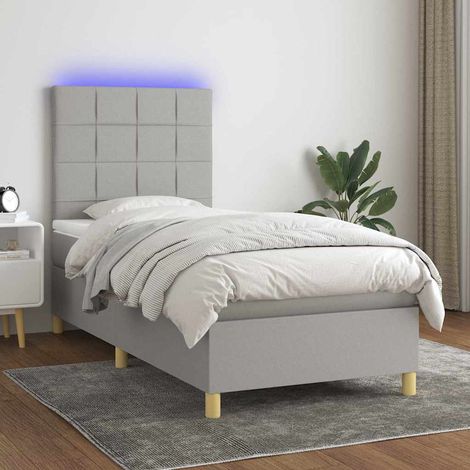 Cama box spring colchón y luces LED tela gris claro 90x200 cm (1/5)