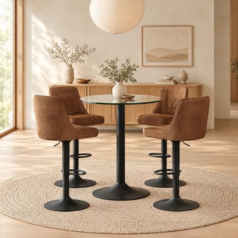 Set bar 89x89x92 cm in vetro e metallo marrone/nero girevole - MEUBLIV (1/5)