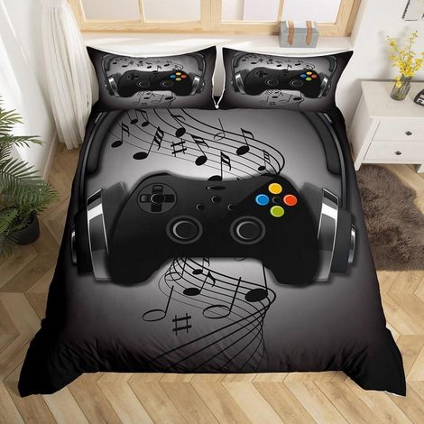 Ensemble de literie Gamer 135x200 cm avec motif casque & manette