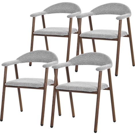 ML-Design Esszimmerstühle 4er Set mit Armlehne, Küchenstühle Grau, Wohnzimmerstühle mit Rückenlehne, Polsterstühle mit Webstruktur & Stahlgestell-Holzoptik, Ergonomische Sessel für Wohnzimmer & Küche