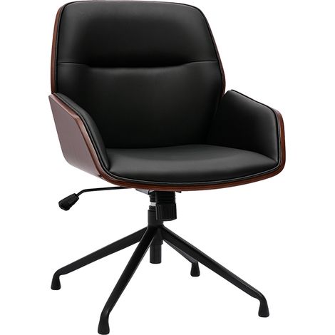 Chaise de bureau design pivotante 360° noir, bois foncé et métal noir MARLOW
