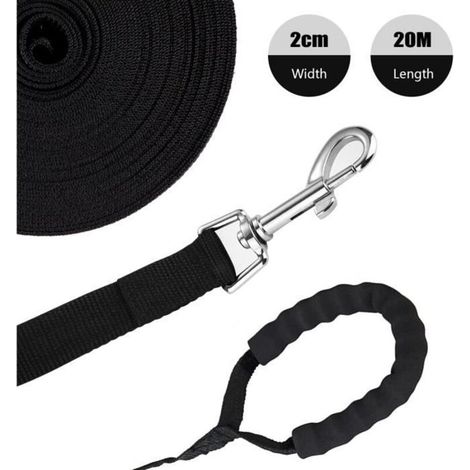 Longe pour Chien 20m,Laisse Chien Longe pour Chien Noir, Laisse de Dressage pour Chien,Longue Laisse pour Chien de Petites à Grandes (1/3)