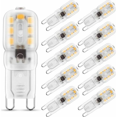 Lampadina LED G9 2W bianco caldo 3000K, equivalente a lampadina alogena 25W, 230V AC 180lm, fascio largo 360°, attacco G9, confezione da 10 [classe energetica A+]
