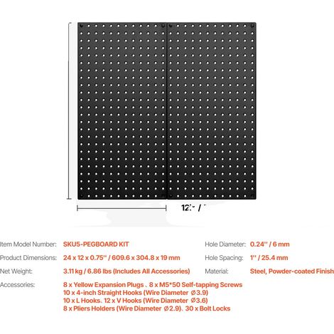 Panneau en pegboard, construction métallique, haute capacité de charge, 2pcs (1/2)