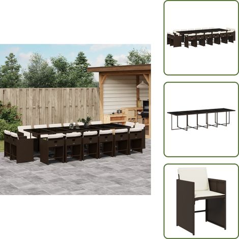The Living Store Ensemble à manger de jardin et coussins 17 pcs marron rotin - Salon De Jardin - Meuble De Jardin - Set De Salon De Jardin - Mobilier De Jardin - Table De Jardin