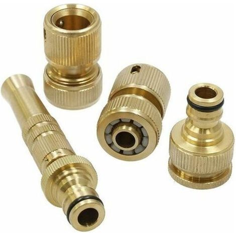 Kit complet Pistolet pulvérisateur mâle 3/4 en laiton, deux raccords rapides femelles pour tuyau 1/2 (15 mm) et buse de tuyau avec réglage de pulvérisation pour différents types d'arrosage,240g (1/4)