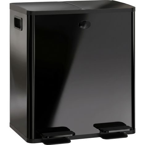 Poubelle de cuisine - HOMCOM - 2 compartiments 2 x 20L - couvercle à fermeture douce - acier inoxydable - 45,8x36x51,6cm - noir