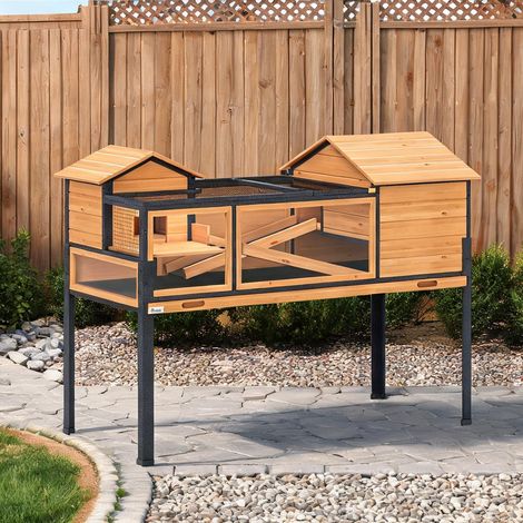 Enclos pour tortues 2 niveaux en bois et acier 128 x 63 x 96 cm (1/5)