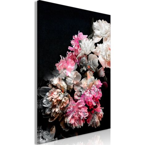 Quadro - Ciondolo Peonia (1 pezzo) - un colorato bouquet di fiori su sfondo nero (1/3)