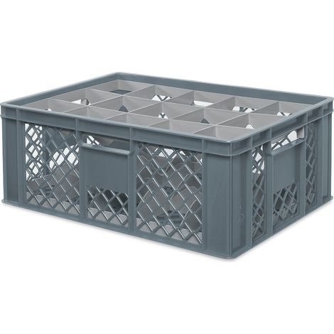 BRB Gläserkiste 600x400 mm für 15, 24, 33 oder 40 Gläser, farbig (Grau, für 15 Gläser Ø 109 mm, Glashöhe max 205 mm)