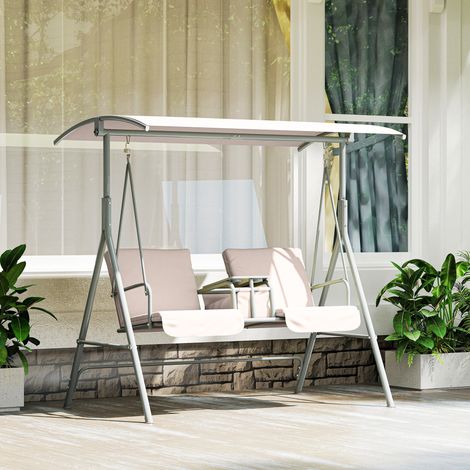 Balançoire Hollywood, balançoire de jardin, balançoire 2 places avec pare-soleil, 175 x 112 x 158 cm, beige (1/5)